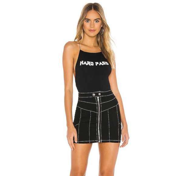 Superdown Rhonda Black and White Contrast Stitch Zip up Skirt - Picture 1 of 6